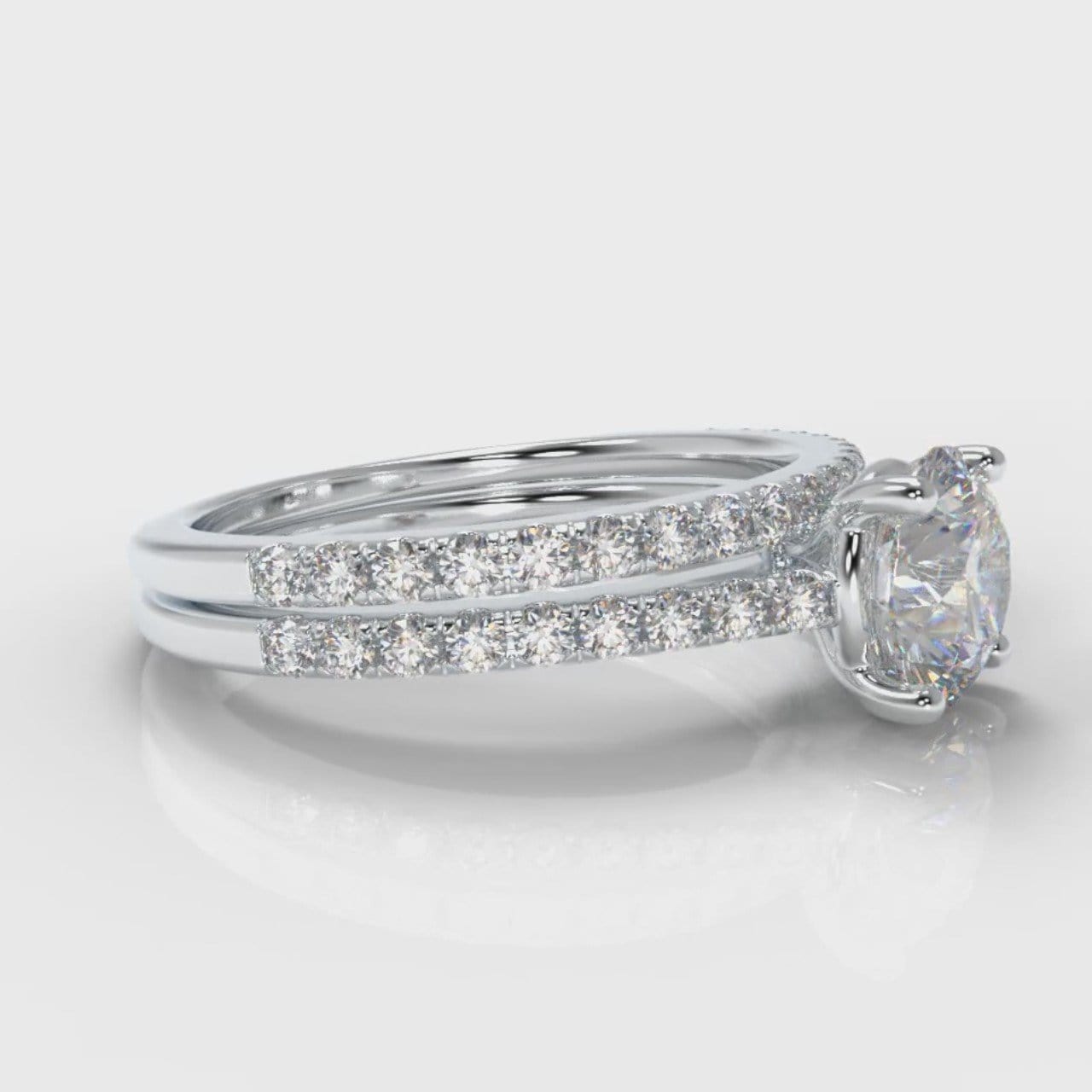 Petite Micropavé Round Brilliant Cut Diamond Bridal Set