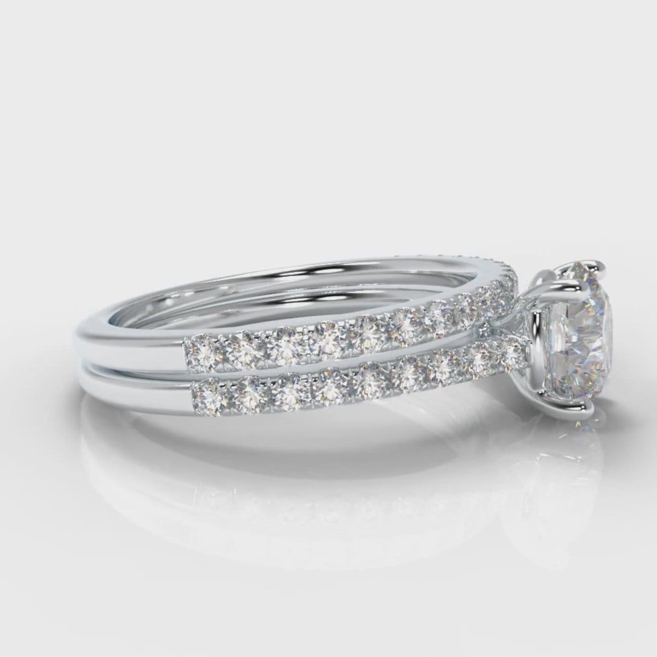 Petite Micropavé Round Brilliant Cut Diamond Bridal Set