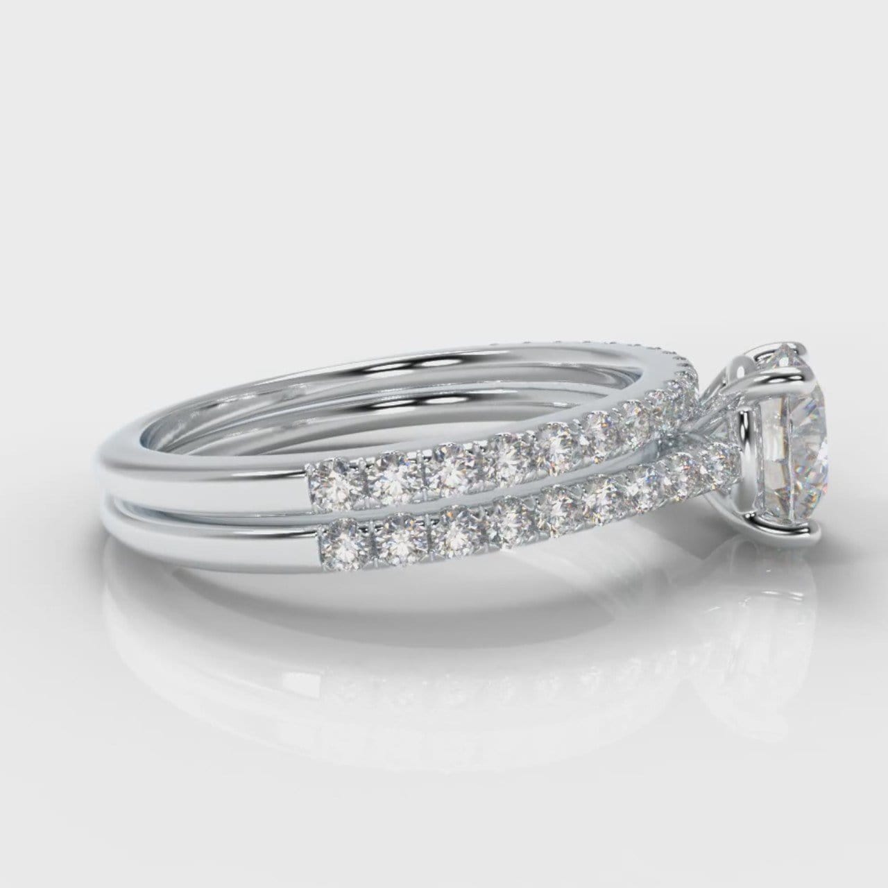 Petite Micropavé Round Brilliant Cut Diamond Bridal Set