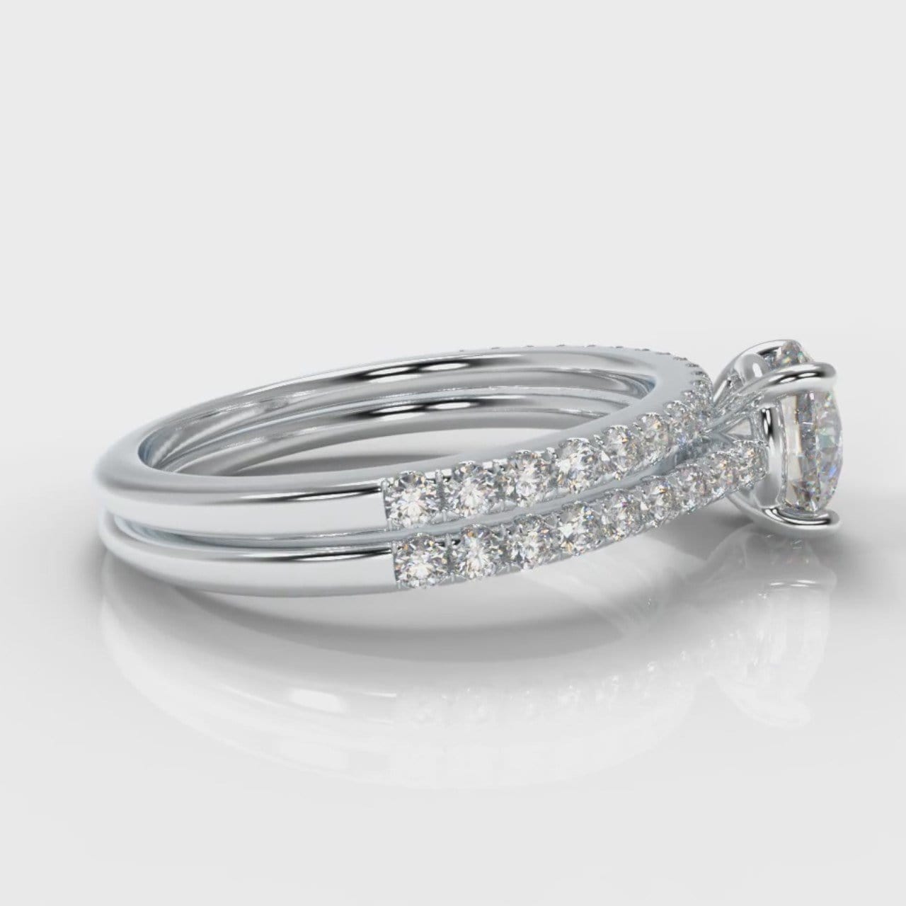 Petite Micropavé Round Brilliant Cut Diamond Bridal Set