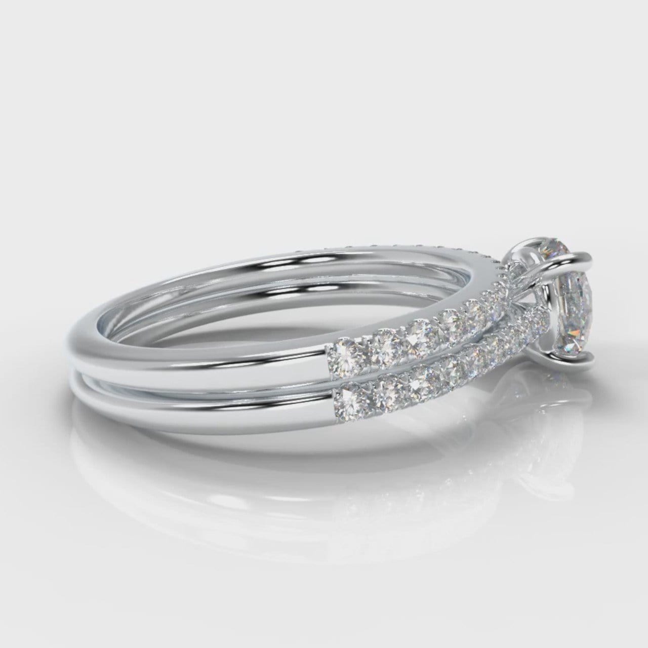 Petite Micropavé Round Brilliant Cut Diamond Bridal Set