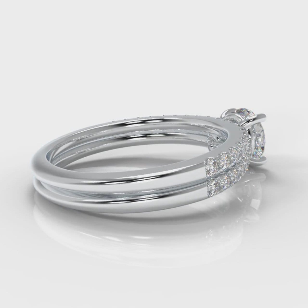 Petite Micropavé Round Brilliant Cut Diamond Bridal Set