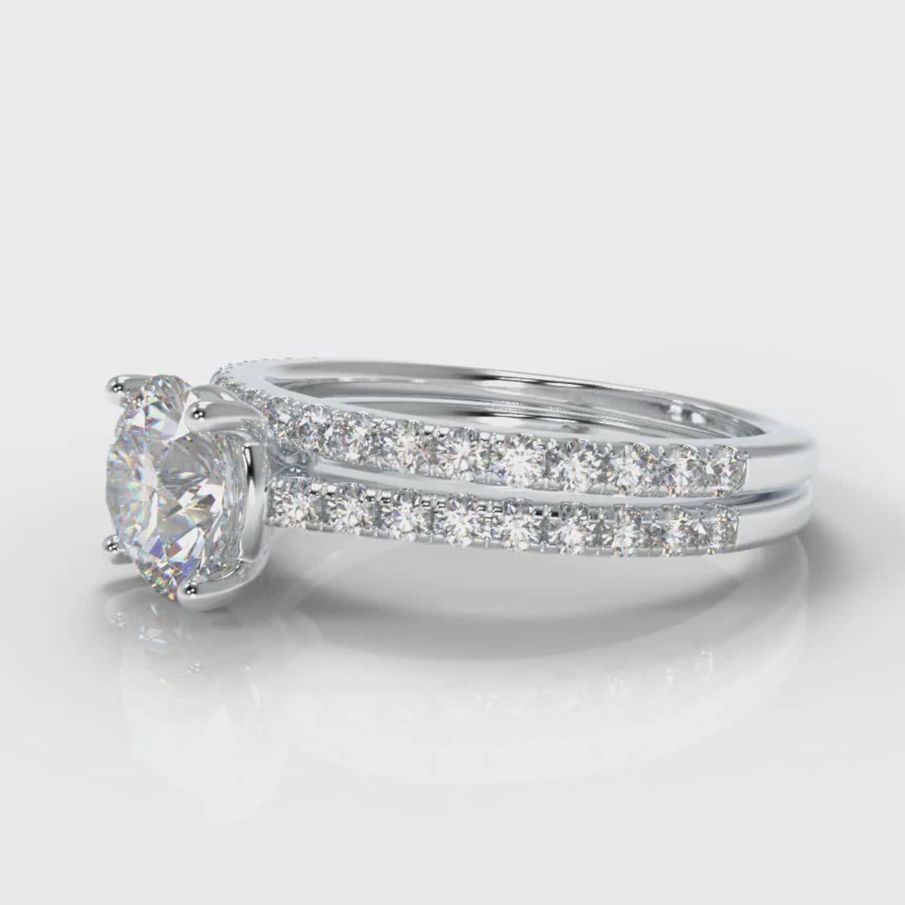 Petite Micropavé Round Brilliant Cut Diamond Bridal Set