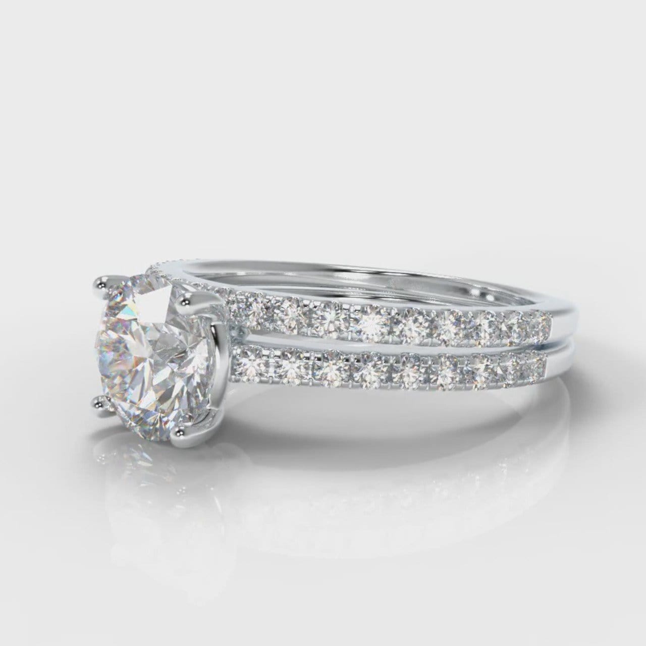 Petite Micropavé Round Brilliant Cut Diamond Bridal Set