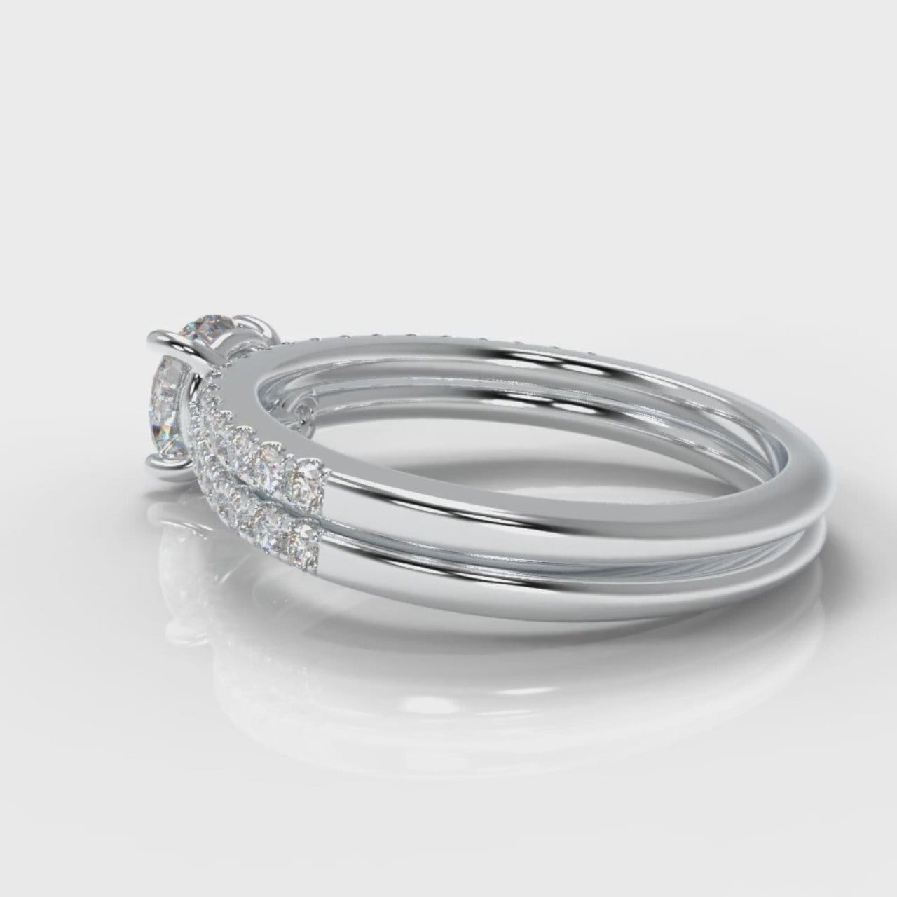 Petite Micropavé Round Brilliant Cut Diamond Bridal Set