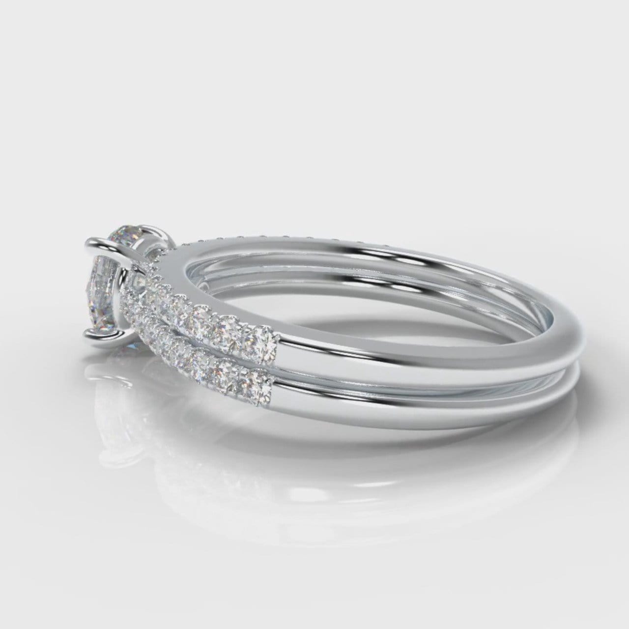 Petite Micropavé Round Brilliant Cut Diamond Bridal Set
