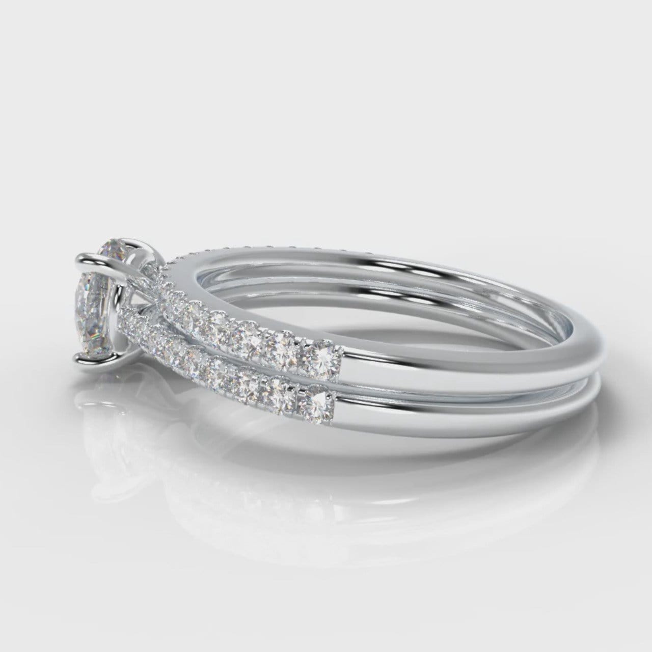 Petite Micropavé Round Brilliant Cut Diamond Bridal Set