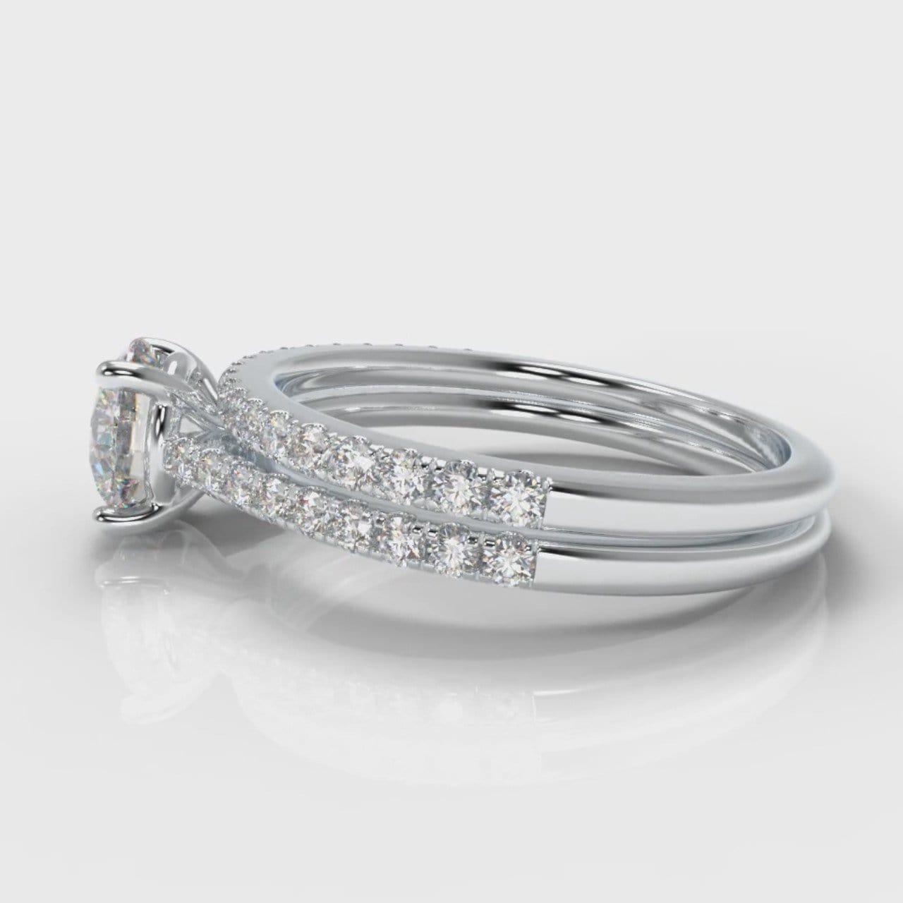 Petite Micropavé Round Brilliant Cut Diamond Bridal Set