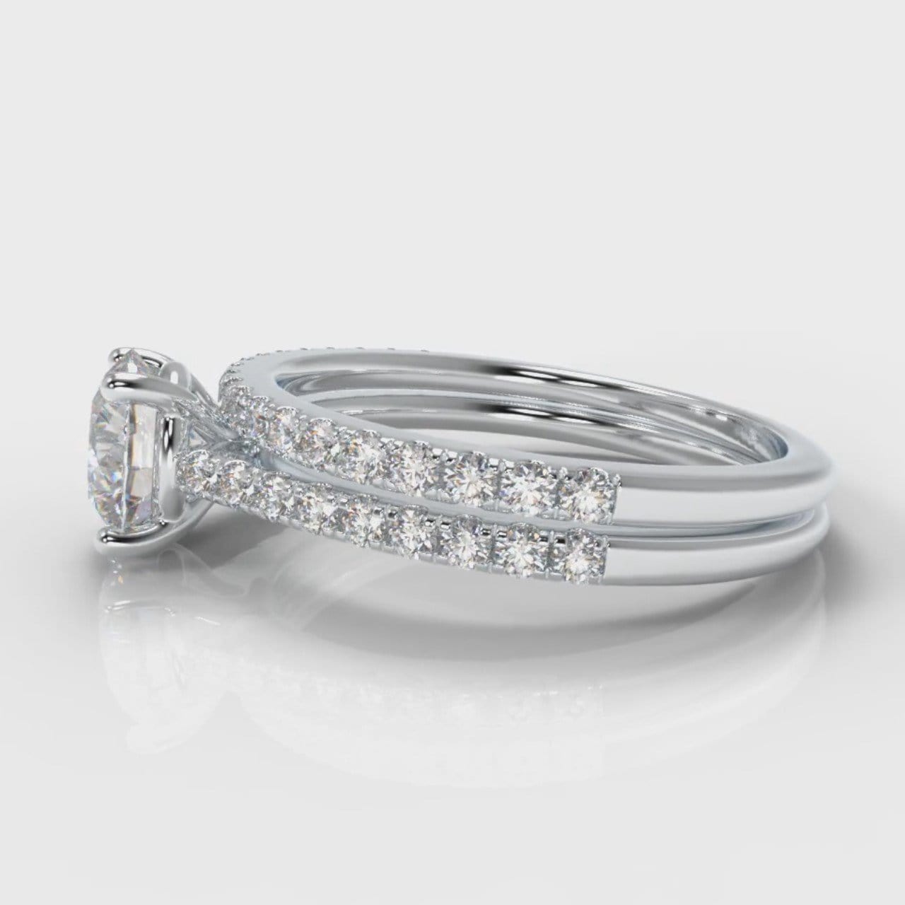 Petite Micropavé Round Brilliant Cut Diamond Bridal Set