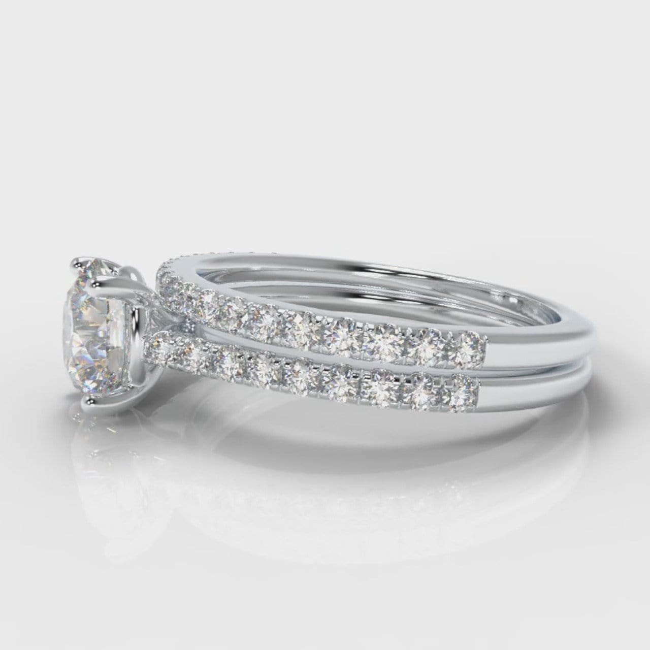 Petite Micropavé Round Brilliant Cut Diamond Bridal Set
