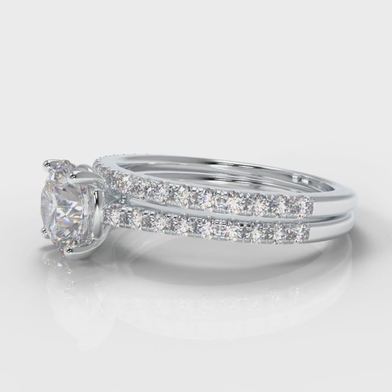 Petite Micropavé Round Brilliant Cut Diamond Bridal Set
