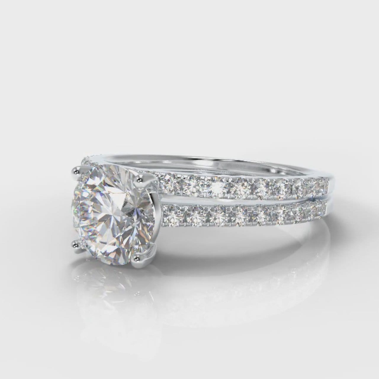 Petite Micropavé Round Brilliant Cut Diamond Bridal Set