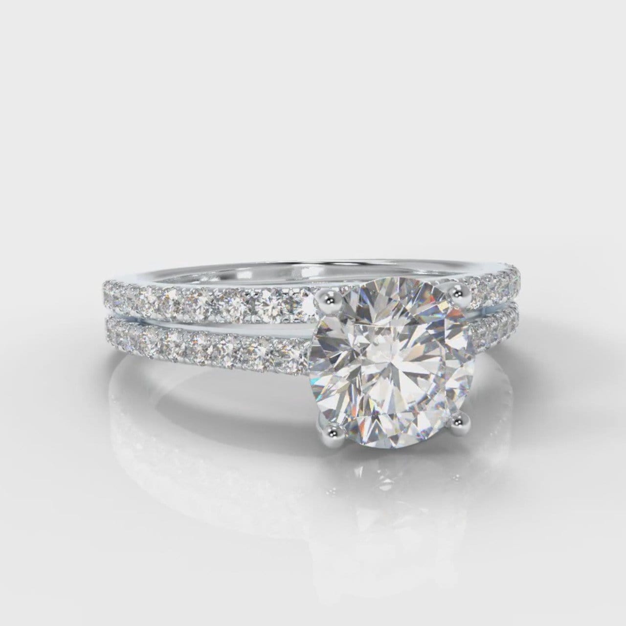 Petite Micropavé Round Brilliant Cut Diamond Bridal Set