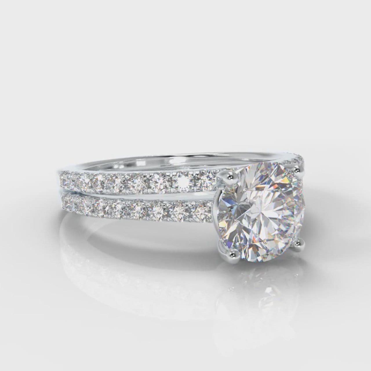 Petite Micropavé Round Brilliant Cut Diamond Bridal Set