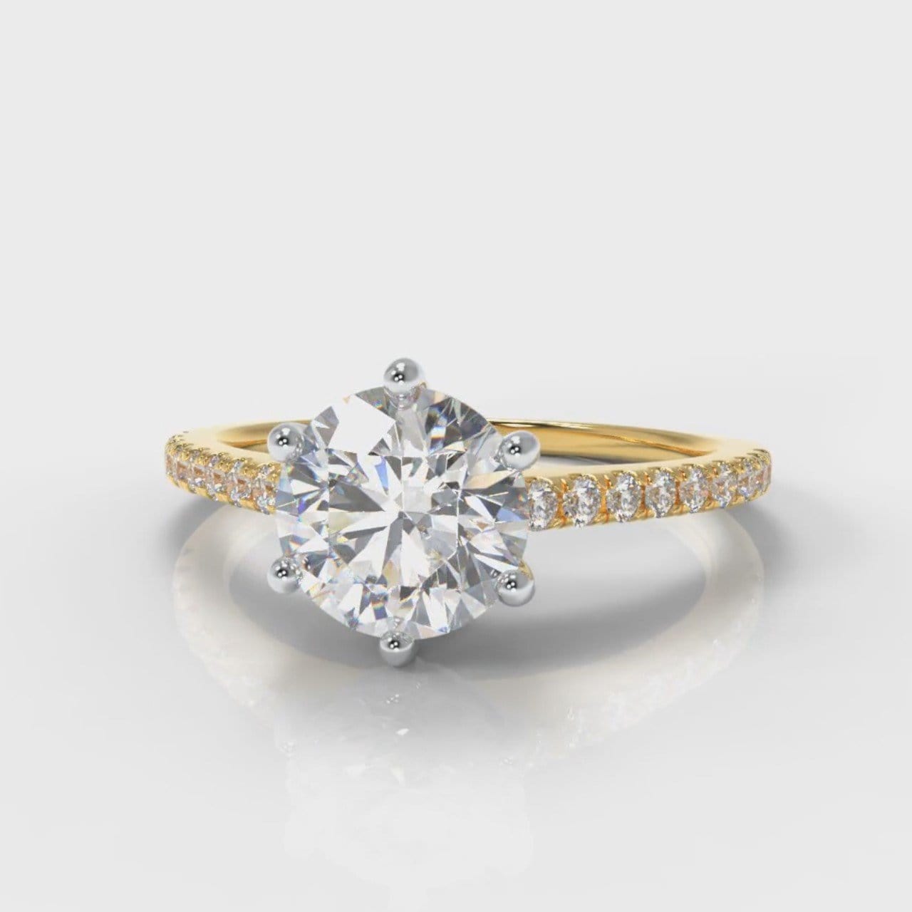 Star Petite Micropavé Round Brilliant Cut Diamond Engagement Ring - Yellow Gold