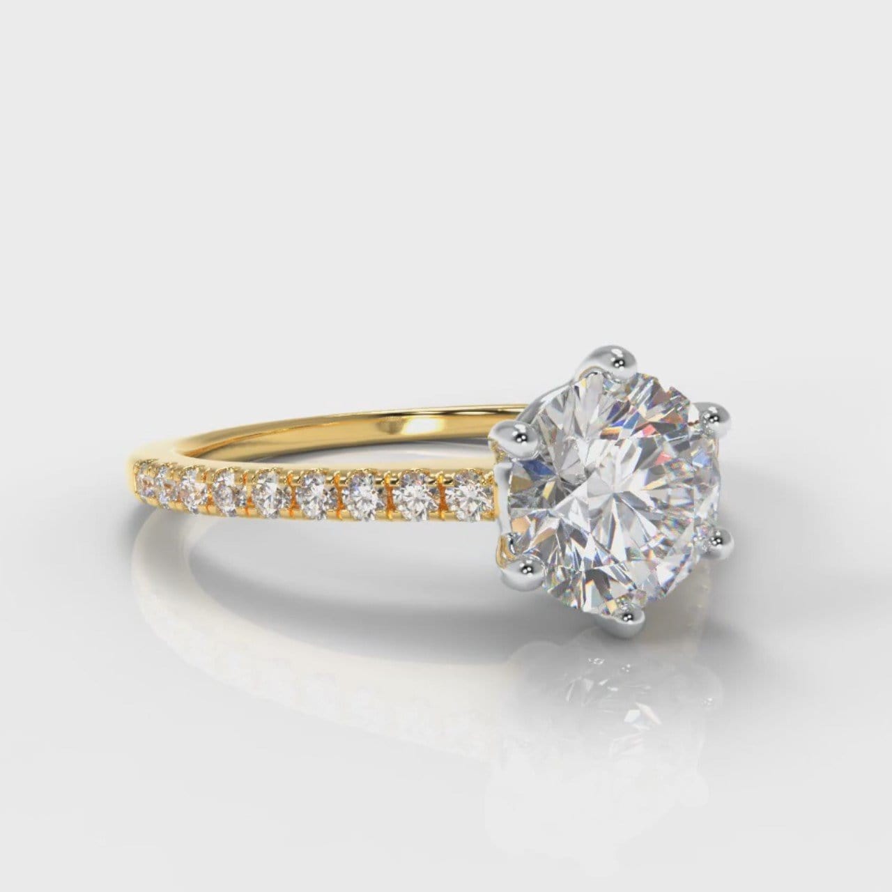 Star Petite Micropavé Round Brilliant Cut Diamond Engagement Ring - Yellow Gold