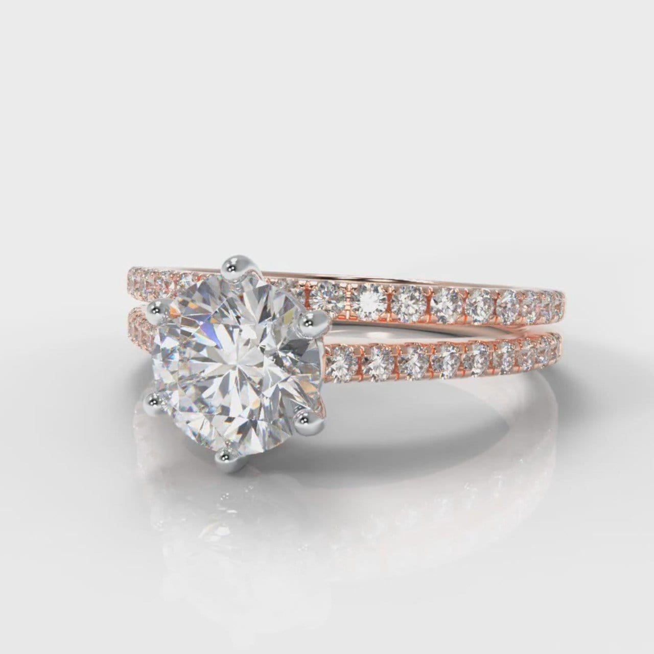 Star Petite Micropavé Round Brilliant Cut Diamond Bridal Set - Rose Gold