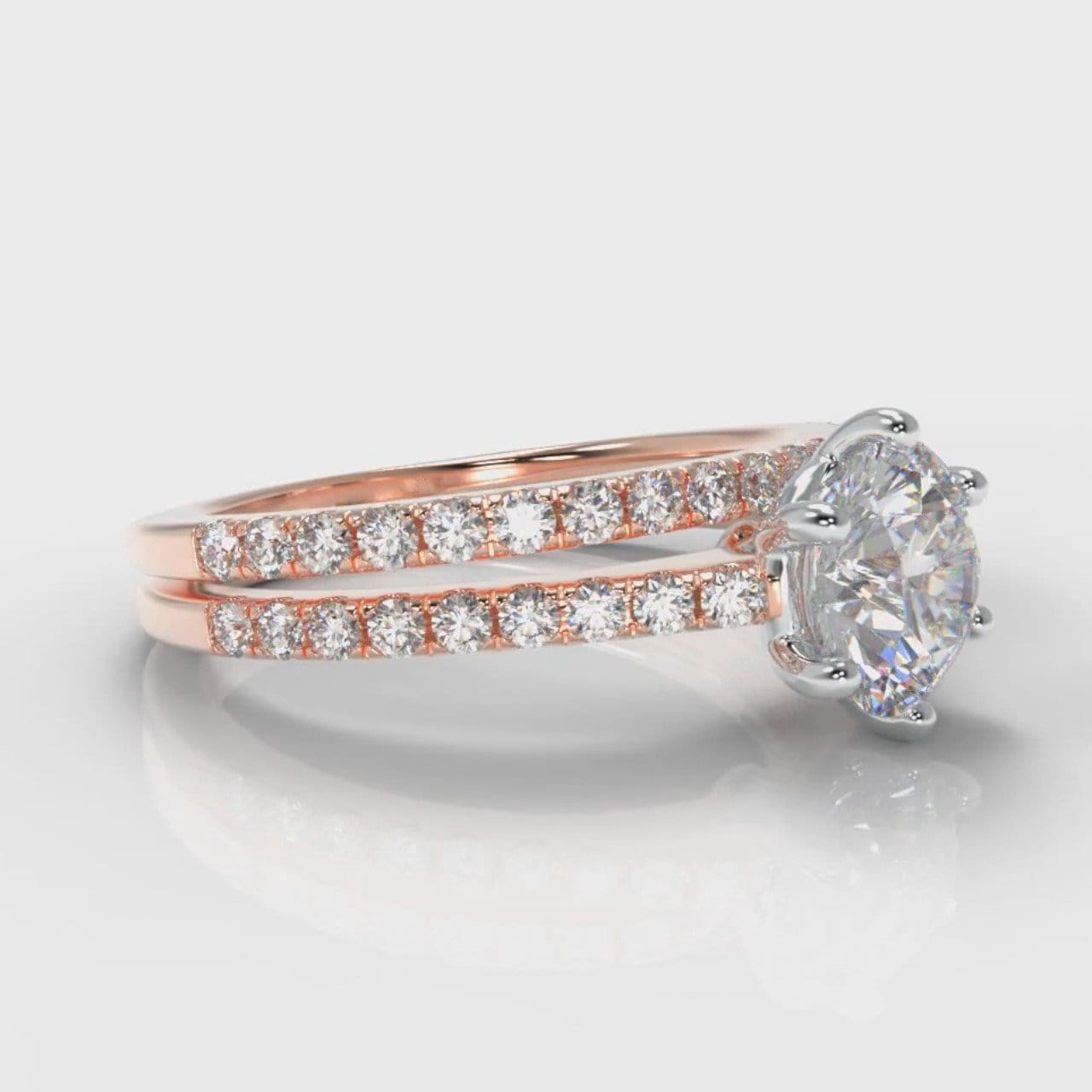 Star Petite Micropavé Round Brilliant Cut Diamond Bridal Set - Rose Gold