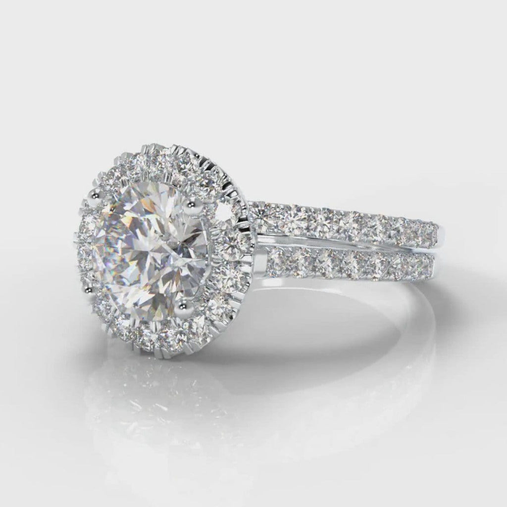 Petite Micropavé Round Brilliant Cut Diamond Halo Bridal Set