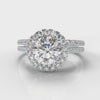 Petite Micropavé Round Brilliant Cut Diamond Halo Bridal Set