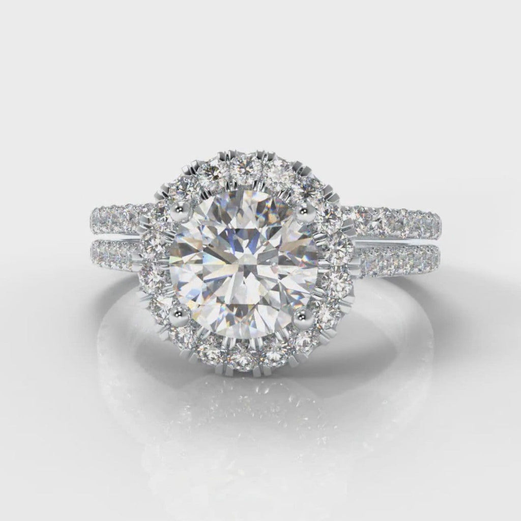 Petite Micropavé Round Brilliant Cut Diamond Halo Bridal Set
