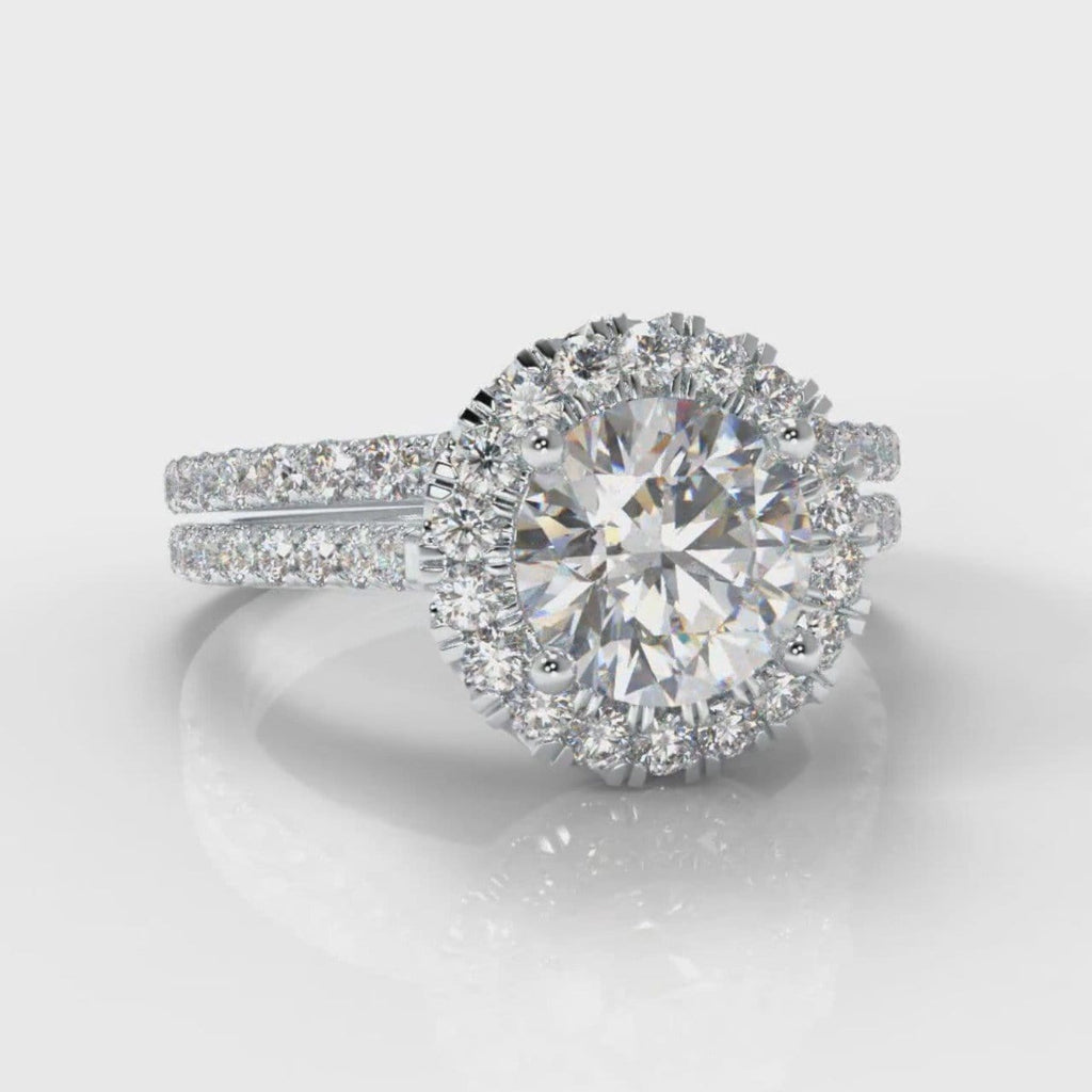 Petite Micropavé Round Brilliant Cut Diamond Halo Bridal Set