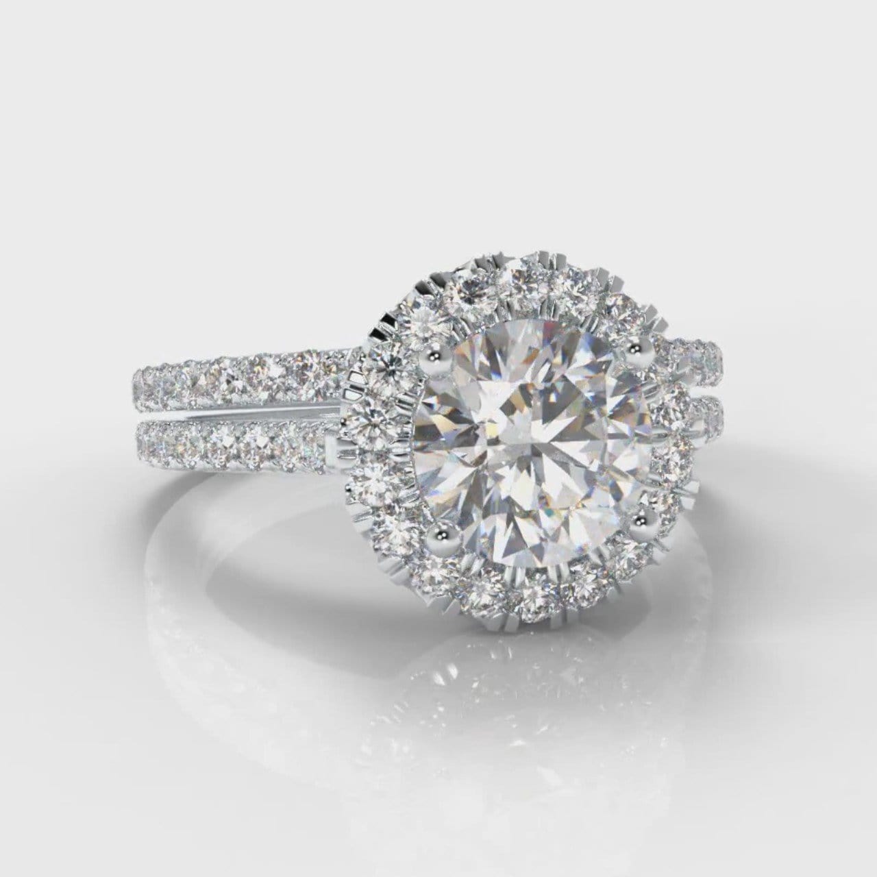 Petite Micropavé Round Brilliant Cut Diamond Halo Bridal Set