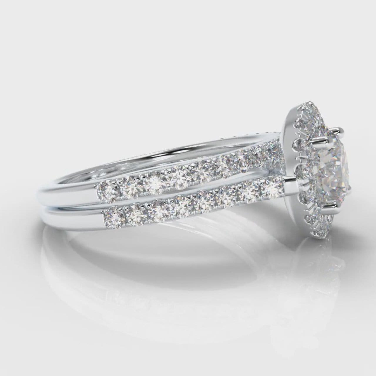 Petite Micropavé Round Brilliant Cut Diamond Halo Bridal Set