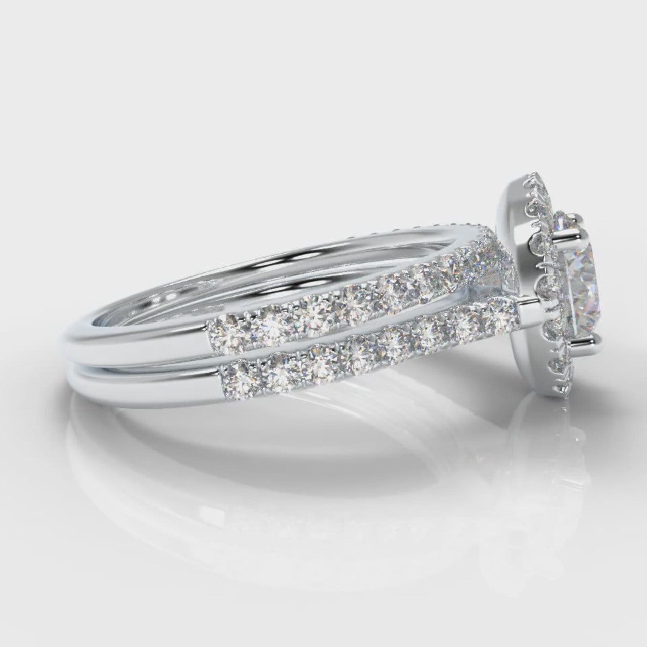 Petite Micropavé Round Brilliant Cut Diamond Halo Bridal Set