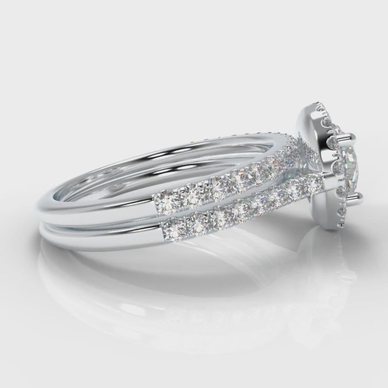 Petite Micropavé Round Brilliant Cut Diamond Halo Bridal Set