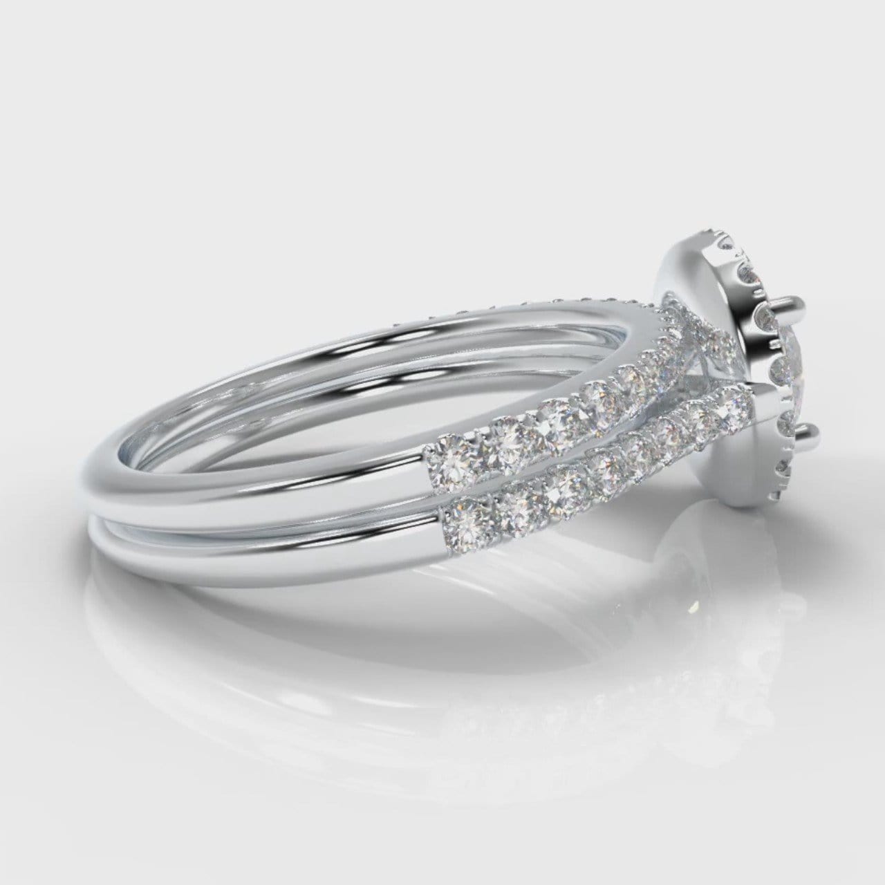Petite Micropavé Round Brilliant Cut Diamond Halo Bridal Set