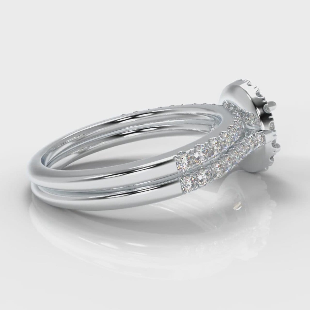 Petite Micropavé Round Brilliant Cut Diamond Halo Bridal Set
