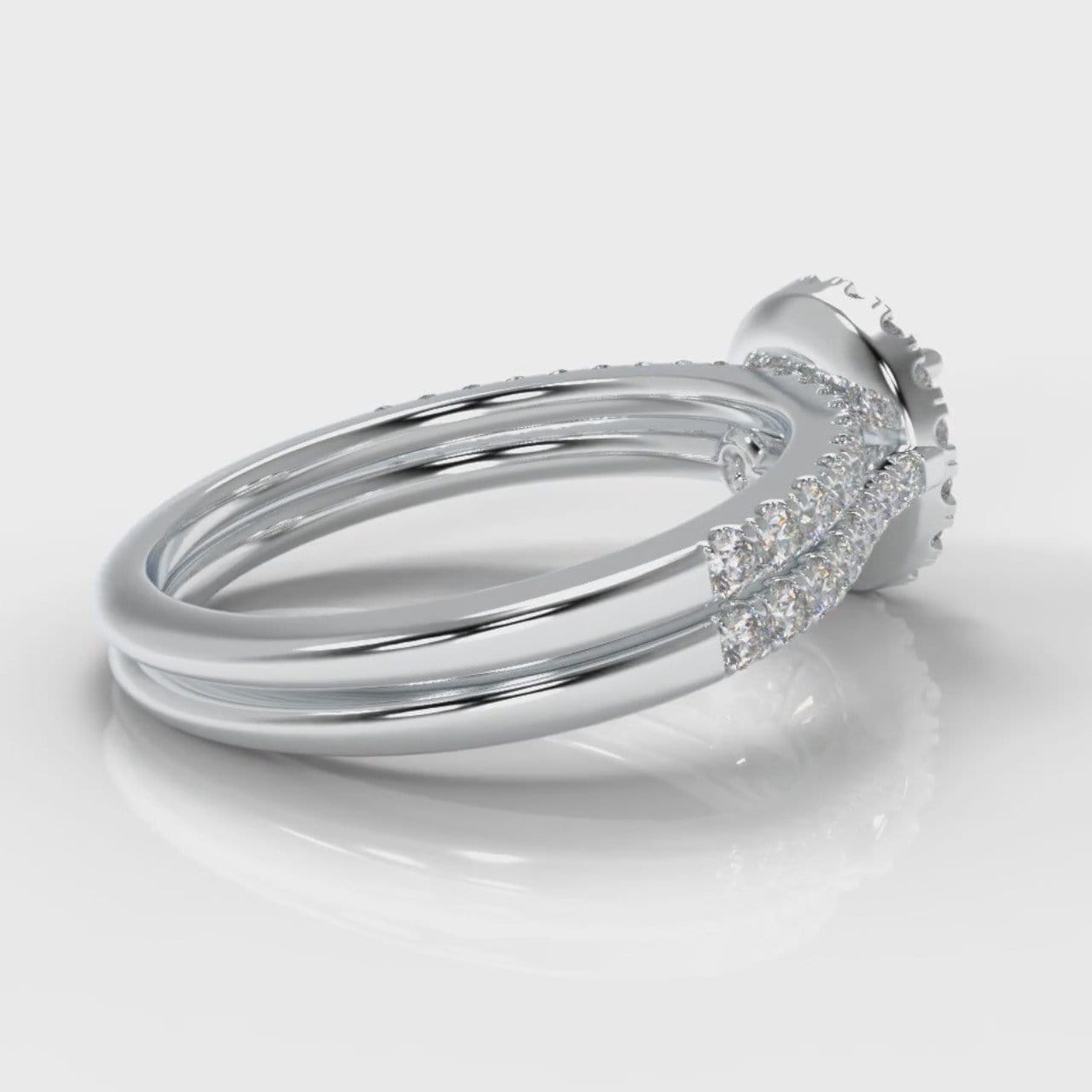 Petite Micropavé Round Brilliant Cut Diamond Halo Bridal Set