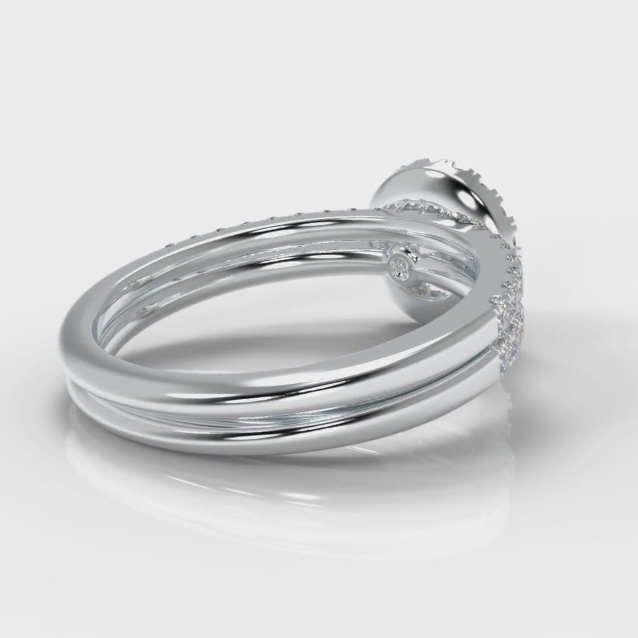 Petite Micropavé Round Brilliant Cut Diamond Halo Bridal Set