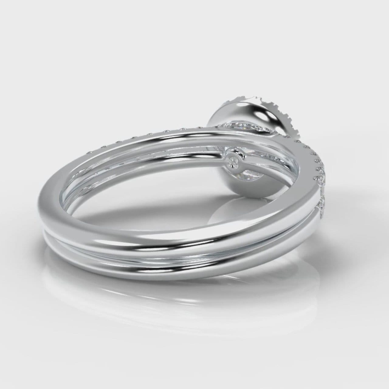 Petite Micropavé Round Brilliant Cut Diamond Halo Bridal Set