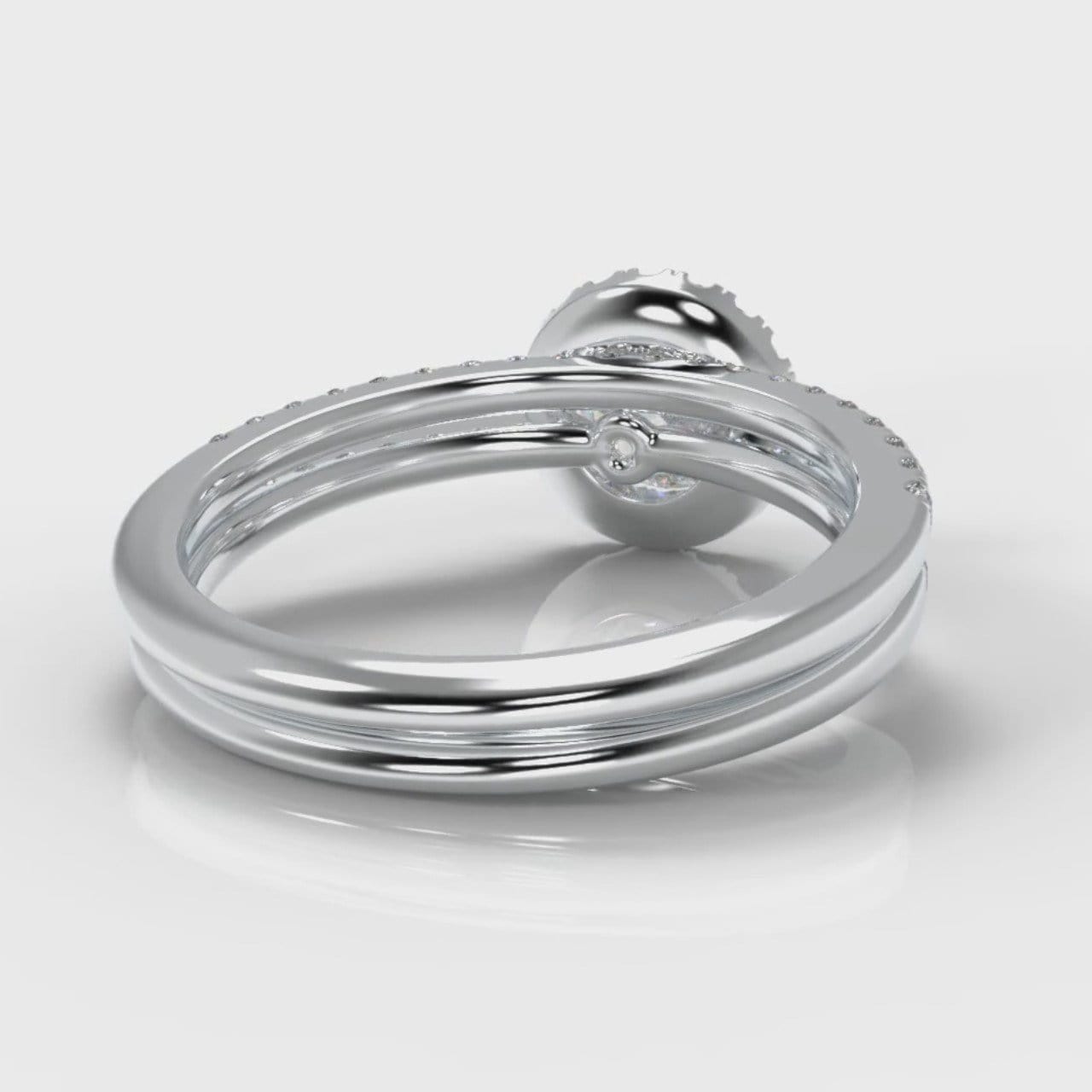 Petite Micropavé Round Brilliant Cut Diamond Halo Bridal Set