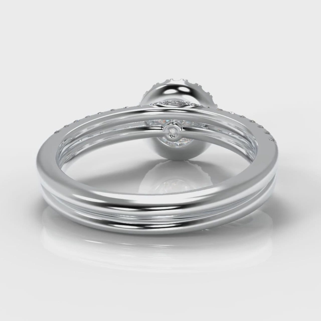Petite Micropavé Round Brilliant Cut Diamond Halo Bridal Set