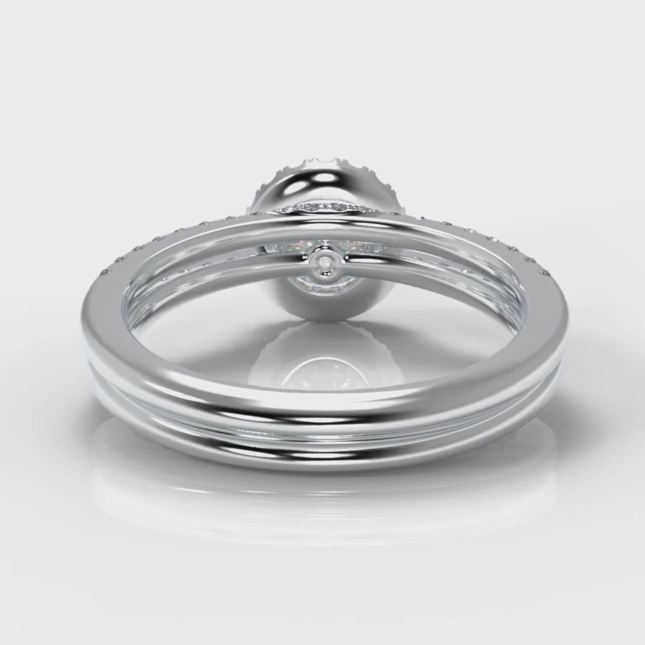 Petite Micropavé Round Brilliant Cut Diamond Halo Bridal Set