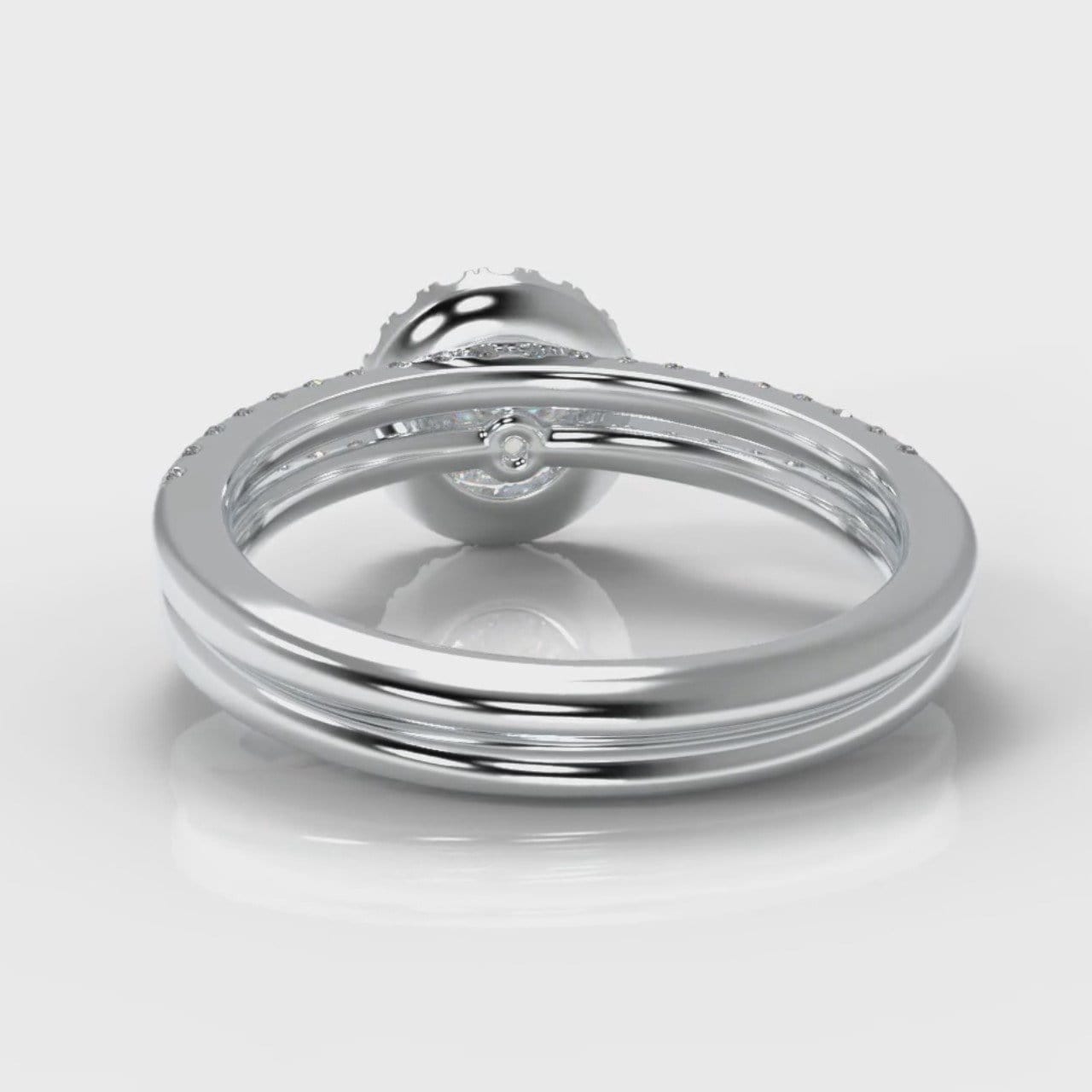 Petite Micropavé Round Brilliant Cut Diamond Halo Bridal Set