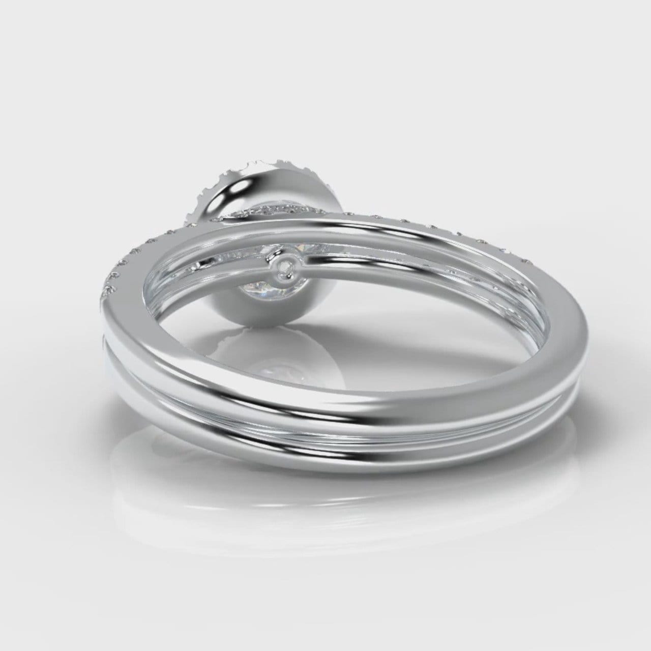 Petite Micropavé Round Brilliant Cut Diamond Halo Bridal Set