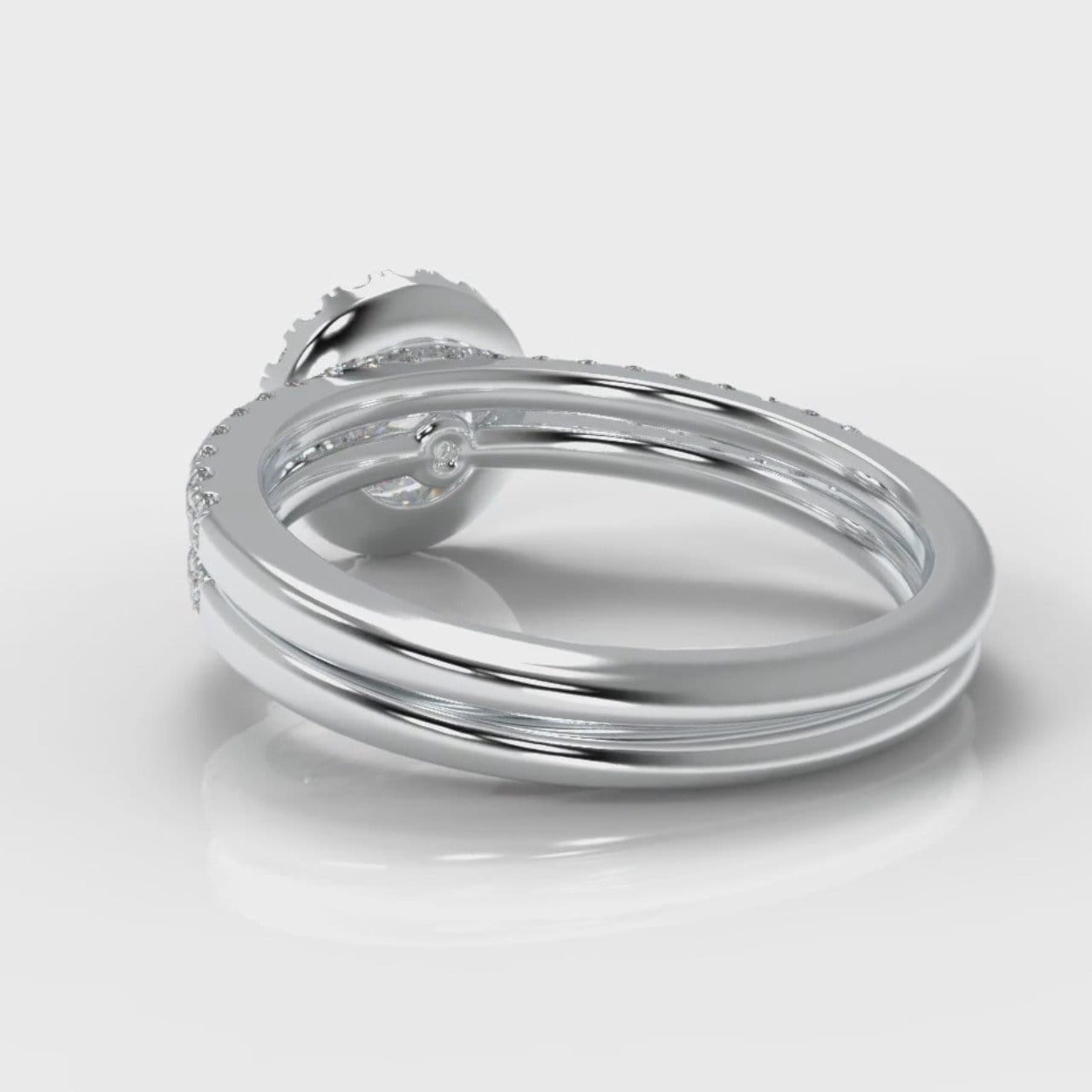 Petite Micropavé Round Brilliant Cut Diamond Halo Bridal Set