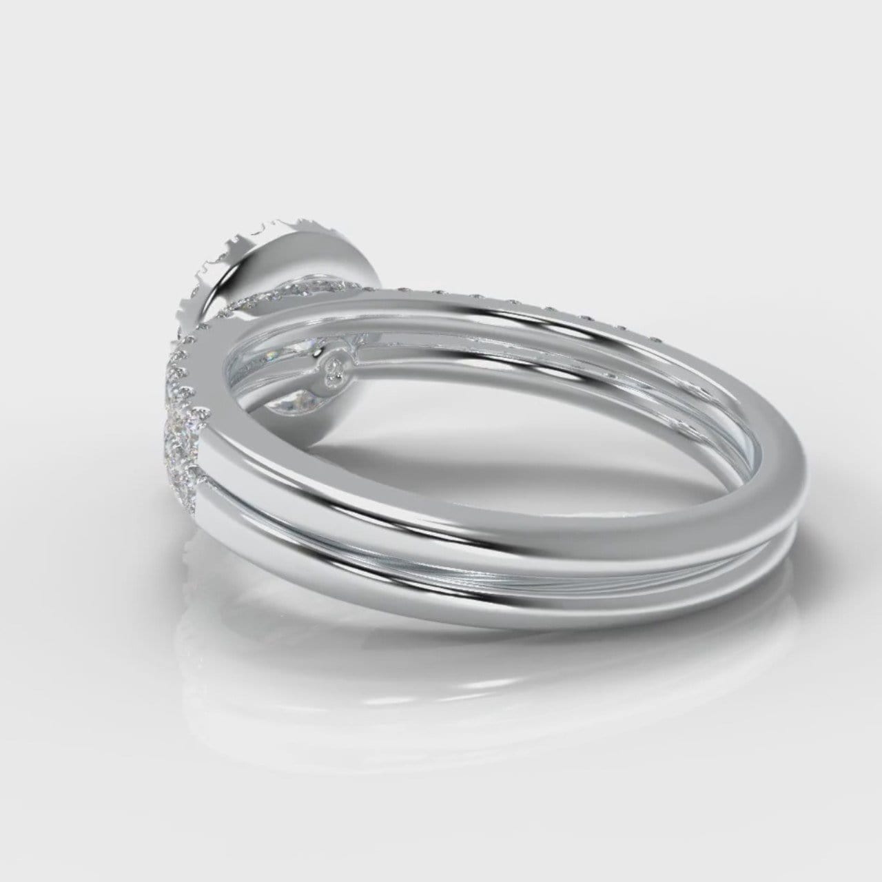 Petite Micropavé Round Brilliant Cut Diamond Halo Bridal Set