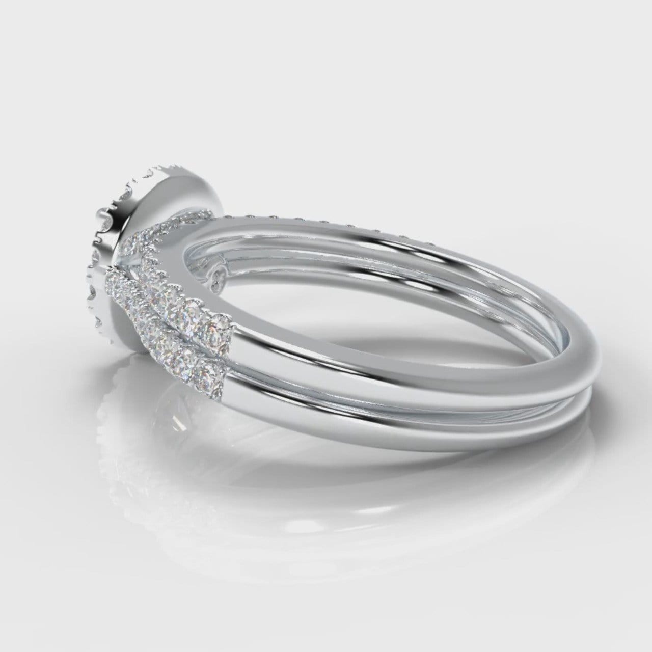 Petite Micropavé Round Brilliant Cut Diamond Halo Bridal Set