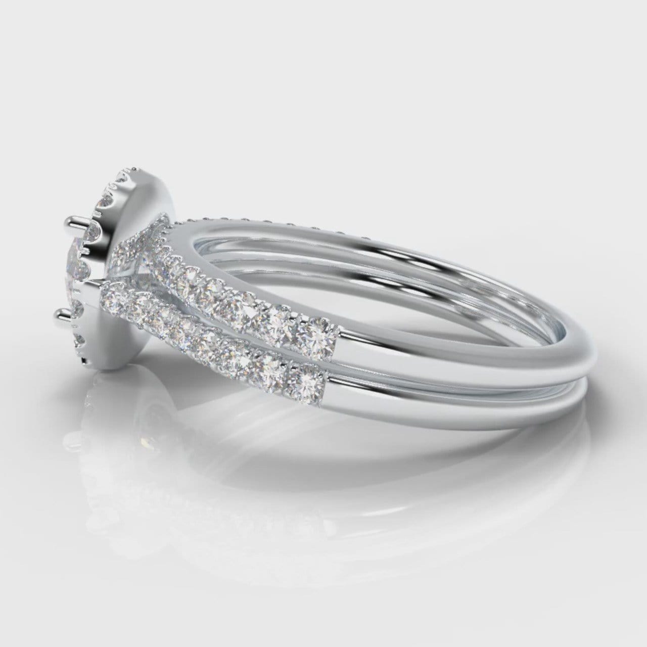 Petite Micropavé Round Brilliant Cut Diamond Halo Bridal Set
