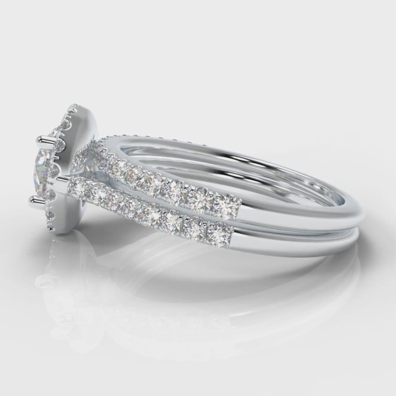 Petite Micropavé Round Brilliant Cut Diamond Halo Bridal Set