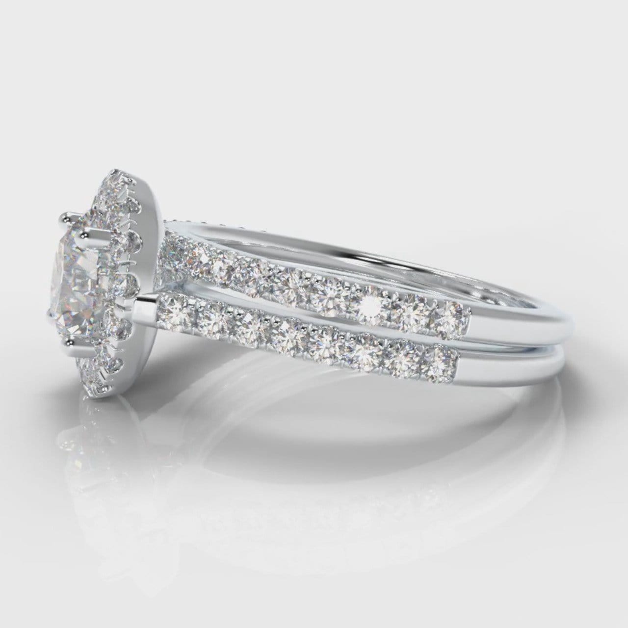 Petite Micropavé Round Brilliant Cut Diamond Halo Bridal Set