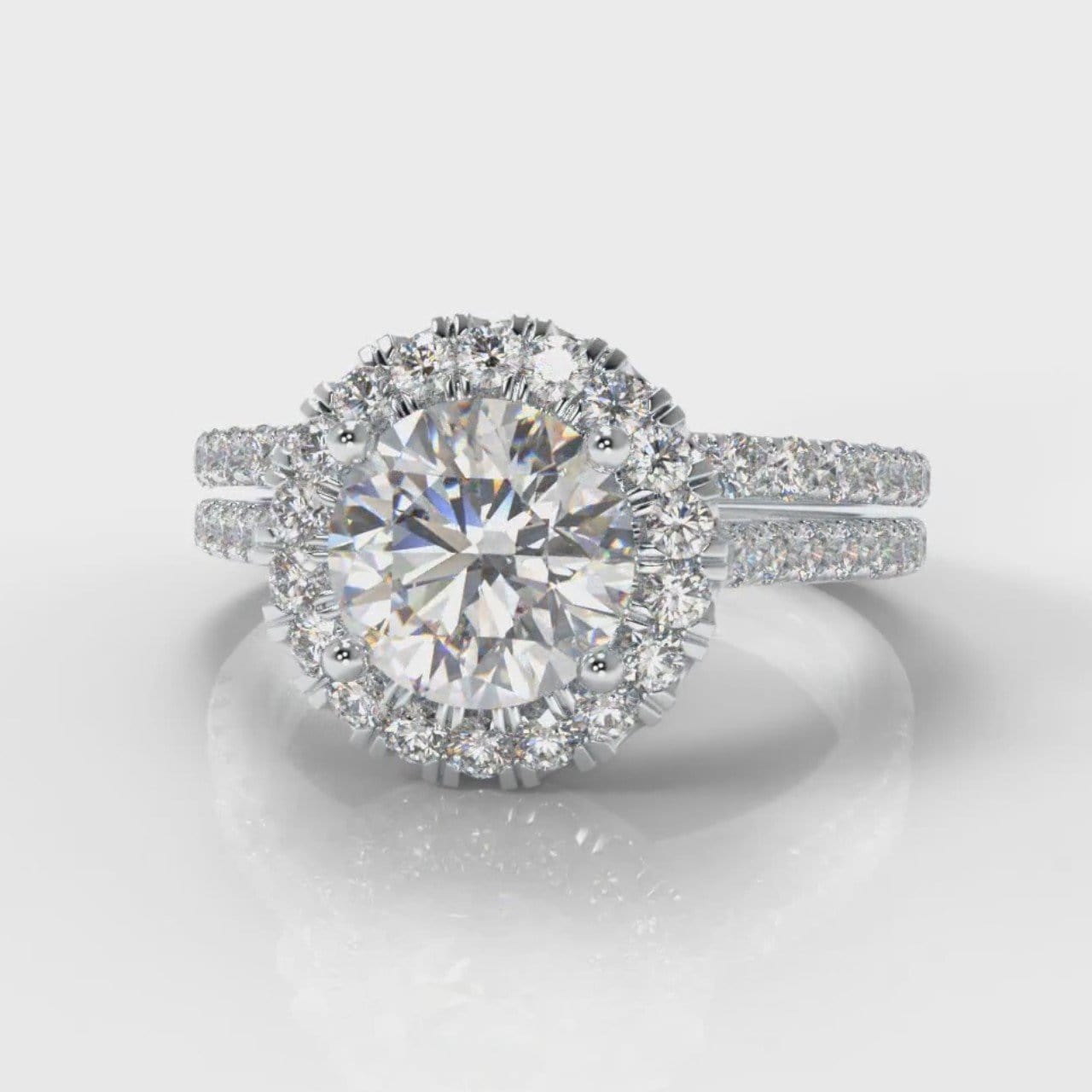Petite Micropavé Round Brilliant Cut Diamond Halo Bridal Set