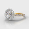 Micropavé Round Brilliant Cut Diamond Halo Engagement Ring - Two Tone Yellow Gold