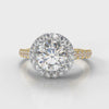 Micropavé Round Brilliant Cut Diamond Halo Engagement Ring - Two Tone Yellow Gold
