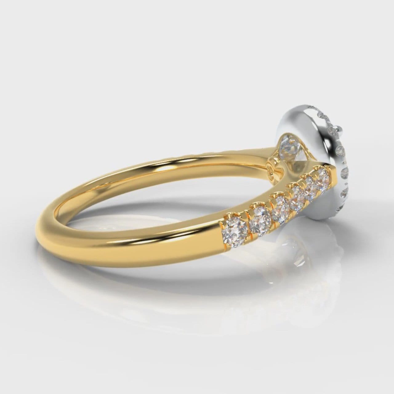 Micropavé Round Brilliant Cut Diamond Halo Engagement Ring - Two Tone Yellow Gold